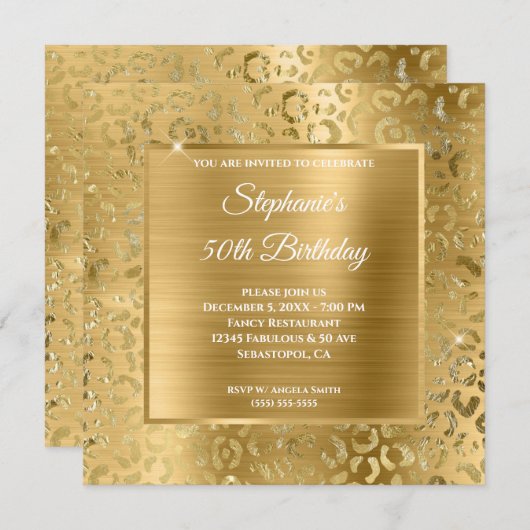 Invitation Glam léopard Gold Foil 50e anniversaire (Devant / Derrière)