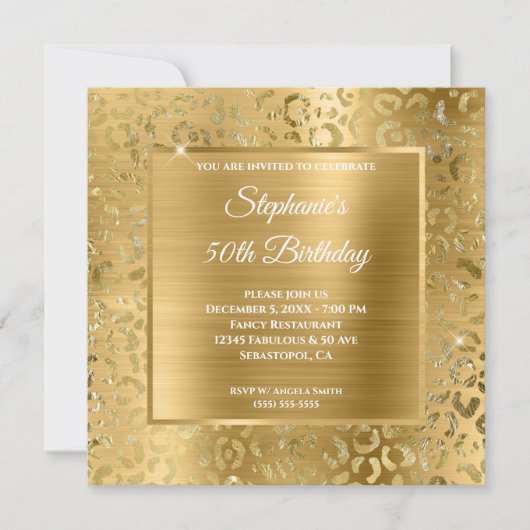 Invitation Glam léopard Gold Foil 50e anniversaire (Devant)