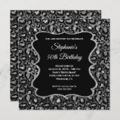 Invitation Glam Léopard Noir Argent Étincelant 50e anniversai (Devant / Derrière)