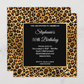 Invitation Glam léopard noir et or en cuivre 50e anniversaire (Devant / Derrière)