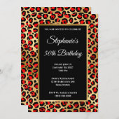 Invitation Glam Léopard Rouge Noir et Or 50e anniversaire (Devant / Derrière)