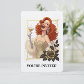 Invitation Glam Luxe Party Glamour Diva in Gold Personalize (Debout devant)