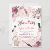 Invitation Glam Makeup Anniversaire fête Blush rose Spa (Devant)