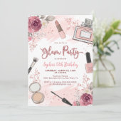 Invitation Glam Makeup Anniversaire fête Blush rose Spa (Debout devant)