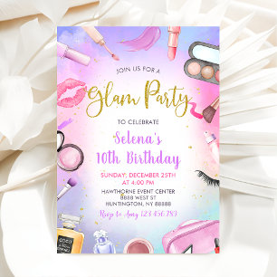 Invitation Glam Makeup Anniversaire fête Blush rose Spa
