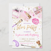 Invitation Glam Makeup Anniversaire fête Blush rose Spa (Devant)