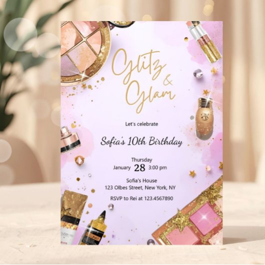 Invitation Glam Makeup Birthday Party Blush Pink Spa Party