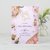 Invitation Glam Makeup Birthday Party Blush Pink Spa Party (Debout devant)