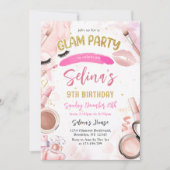 Invitation Glam Makeup Girl Anniversaire fête Spa rose (Devant)