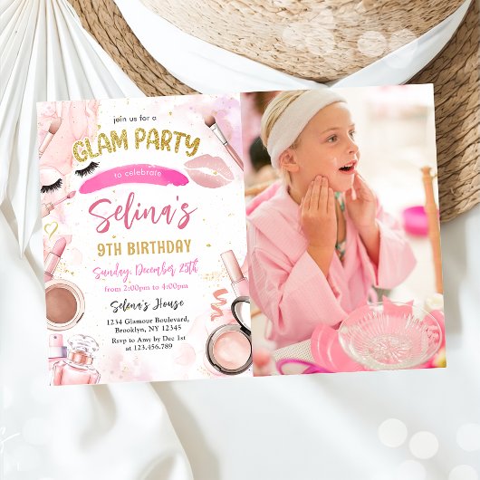 Invitation Glam Makeup Girl Anniversaire Spa rose Photo