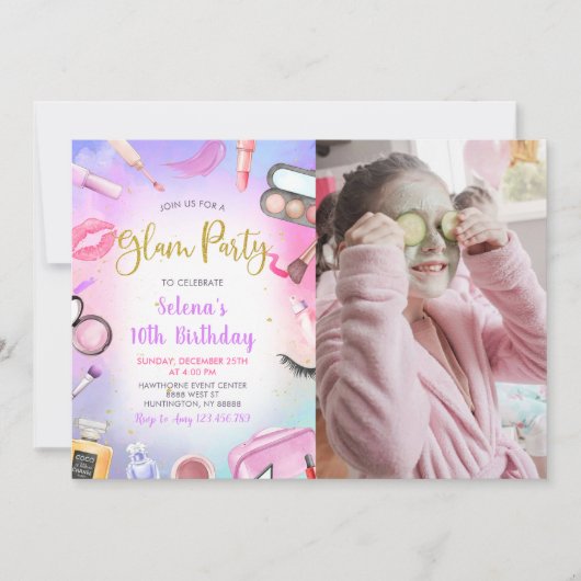 Invitation Glam Makeup Spa Party (Devant)