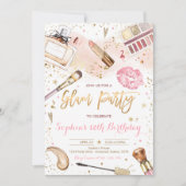 Invitation Glam Maquillage Anniversaire Fête Blush rose Spa e (Devant)