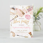 Invitation Glam Maquillage Anniversaire Fête Blush rose Spa e (Debout devant)