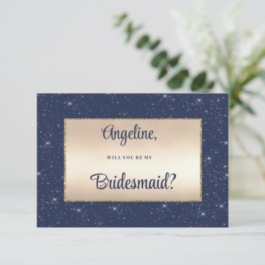 Invitation Glam marine bleu or parties scintillant confetti B (Debout devant)