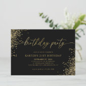 Invitation Glam minimal Noir Confetti Adulte Anniversaire (Debout devant)