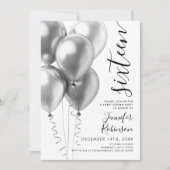 Invitation Glam Minimal Silver Balloons Sweet 16 Anniversaire (Devant)