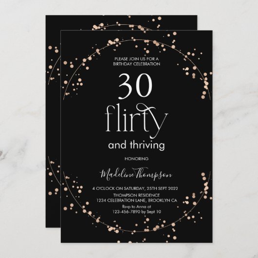 Invitation Glam Minimalist Black Gold Parties scintillant Adu (Devant / Derrière)