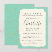 Invitation Glam Mint Green Gold Dots Fête de graduation perso (Devant / Derrière)