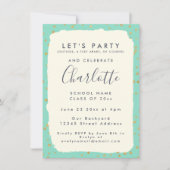 Invitation Glam Mint Green Gold Dots Fête de graduation perso (Devant)