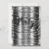 Invitation Glam moderne Black White Zebra & Silver Bling Part (Devant)