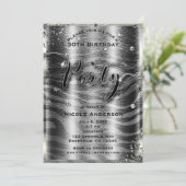Invitation Glam moderne Black White Zebra & Silver Bling Part (Debout devant)