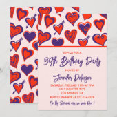 Invitation Glam moderne Coeur rose rouge 39e anniversaire (Devant / Derrière)