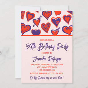 Invitation Glam moderne Coeur rose rouge 39e anniversaire