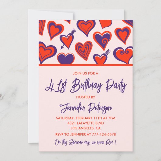 Invitation Glam moderne Coeur rose rouge 41e anniversaire (Devant)