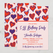 Invitation Glam moderne Coeur rose rouge 51e anniversaire (Devant / Derrière)