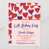 Invitation Glam moderne Coeur rose rouge 64e anniversaire (Devant / Derrière)