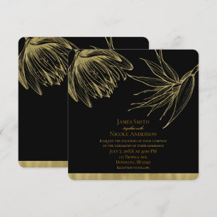 Invitation Glam Moderne Or Et Noir Floral Botanique Tropical