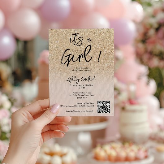 Invitation Glam moderne Parties scintillant or rose Ombre Gir