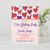 Invitation Glam moderne Red Purple Hearts 73e anniversaire (Debout devant)