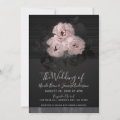 Invitation Glam moderne rose et noir Floral Chic Mariage (Devant)