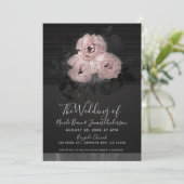 Invitation Glam moderne rose et noir Floral Chic Mariage (Debout devant)