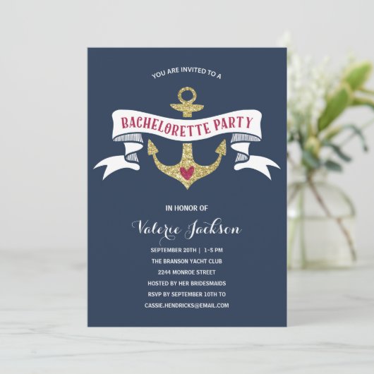 Invitation Glam Nautical Bachelorette (Debout devant)
