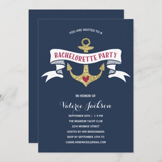 Invitation Glam Nautical Bachelorette (Devant / Derrière)