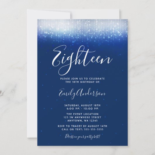 Invitation Glam Navy Blue 18e anniversaire (Devant)