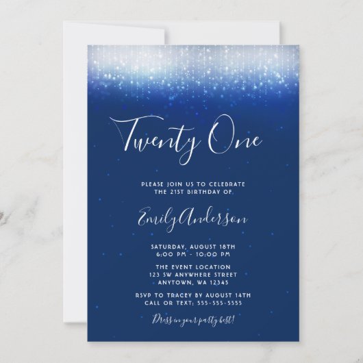 Invitation Glam Navy Blue 21e anniversaire (Devant)