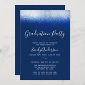 Invitation Glam Navy Blue Graduation Party (Devant / Derrière)