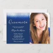 Invitation Glam Navy Blue Quinceanera Photo (Devant)