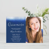 Invitation Glam Navy Blue Quinceanera Photo (Debout devant)