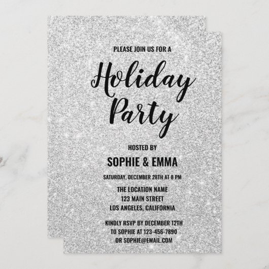 Invitation Glam Noël Fête de Noël Silver Parties scintillant (Devant / Derrière)