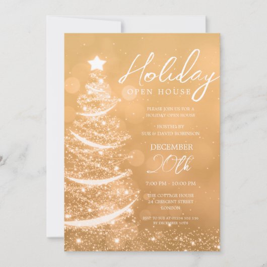 Invitation GLAM Noël Holiday Open House Party Gold (Devant)