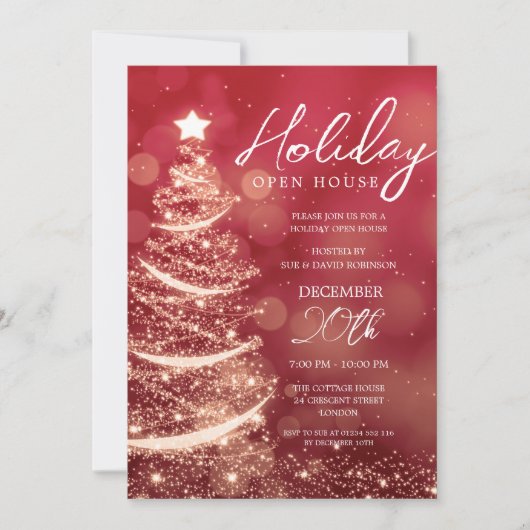 Invitation GLAM Noël Holiday Open House Party Red Gold (Devant)