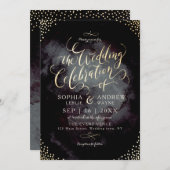 Invitation Glam noir faux or parties scintillant calligraphie (Devant / Derrière)