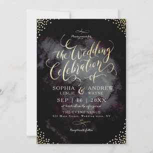 Invitation Glam noir faux or parties scintillant calligraphie