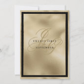 Invitation Glam noir or monogramme initiales mariage floral (Dos)