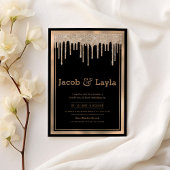 Invitation Glam noir rose or parties scintillant gouttes mari