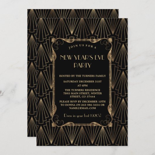 Invitation Glam Old Hollywood Grand Gatsby New Year Party (Devant / Derrière)